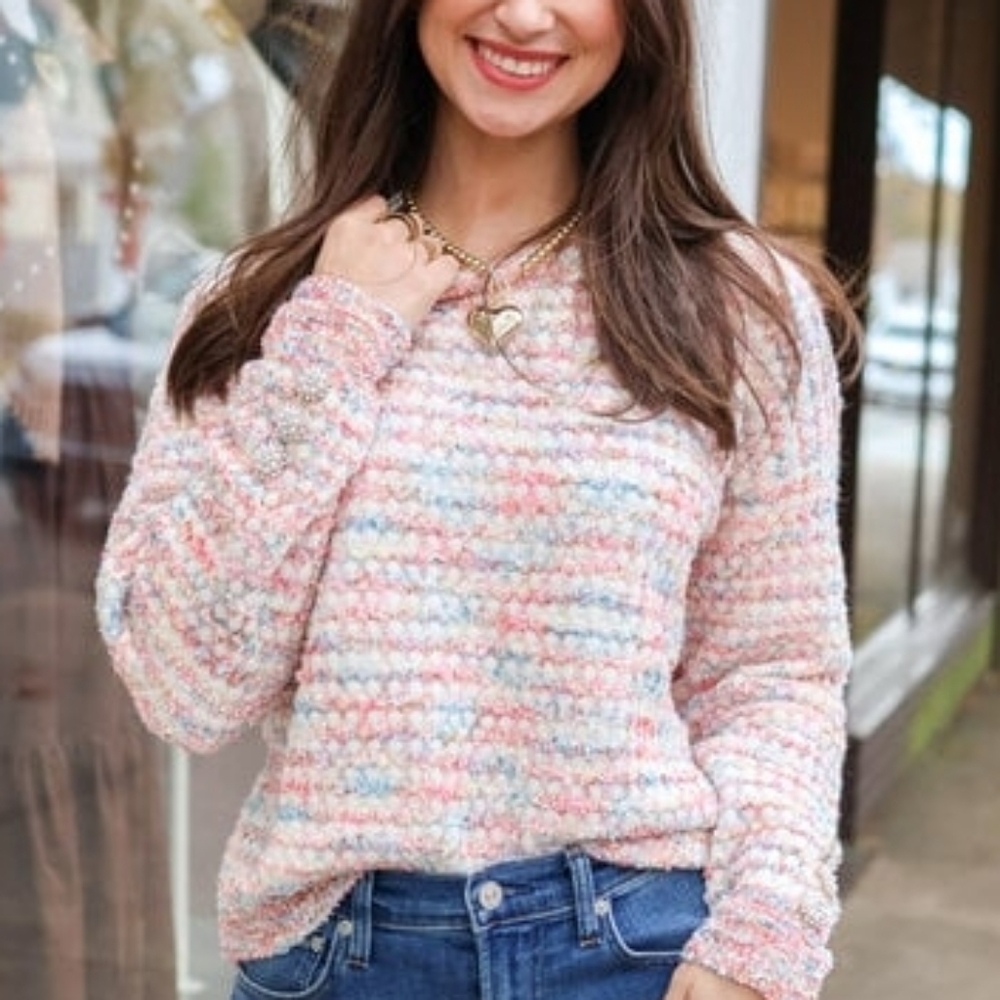 EUC Stellah Size Large Pink Marled Knit Sweater With Buttons On Sleeves!!